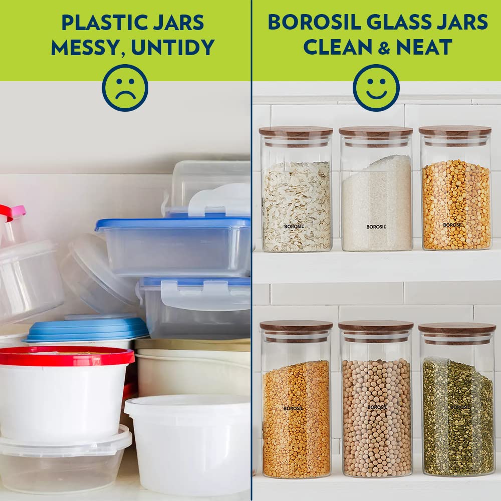 Borosil Classic Jar with Wooden Lid | Transparent | 1 Pc
