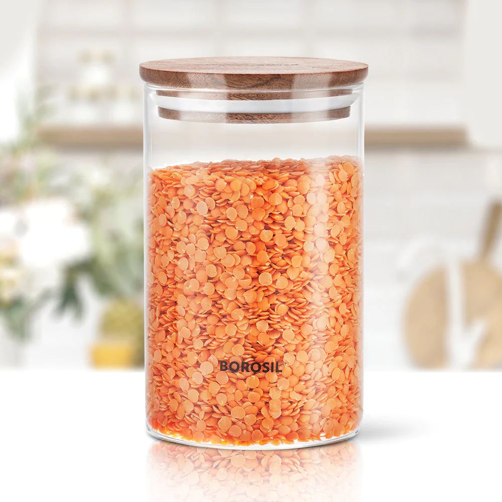 Borosil Classic Jar with Wooden Lid | Transparent | 1 Pc