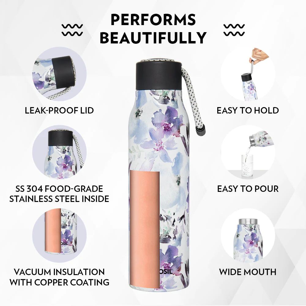 Borosil Stainless Steel Aquasoul Flora 600 ML Vacuum Insulated Bottle | 1 Pc