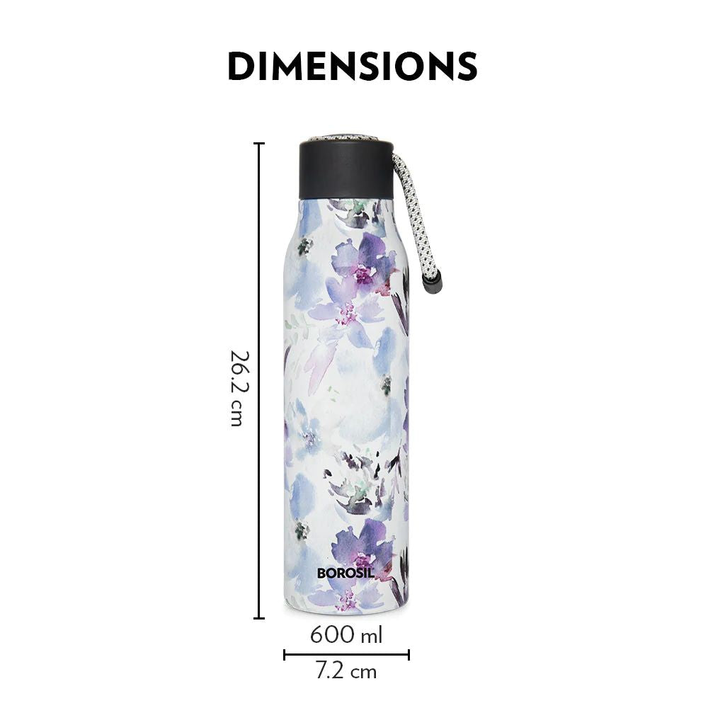 Borosil Stainless Steel Aquasoul Flora 600 ML Vacuum Insulated Bottle | 1 Pc