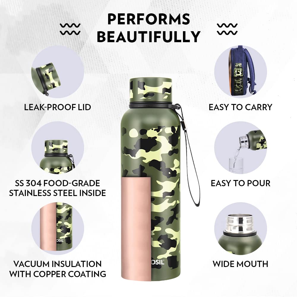 Borosil Trek Military Green 700 ML Stainless Steel Water Bottle | 1 Pc