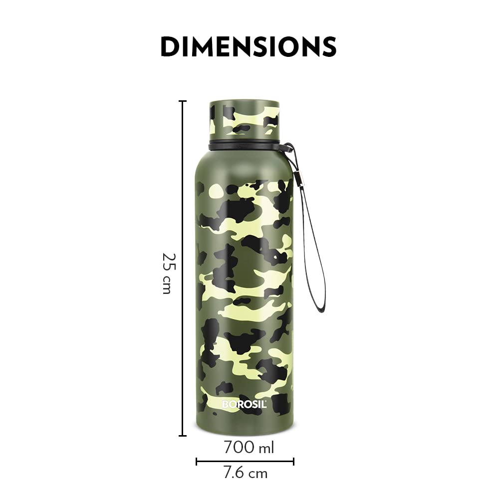 Borosil Trek Military Green 700 ML Stainless Steel Water Bottle | 1 Pc