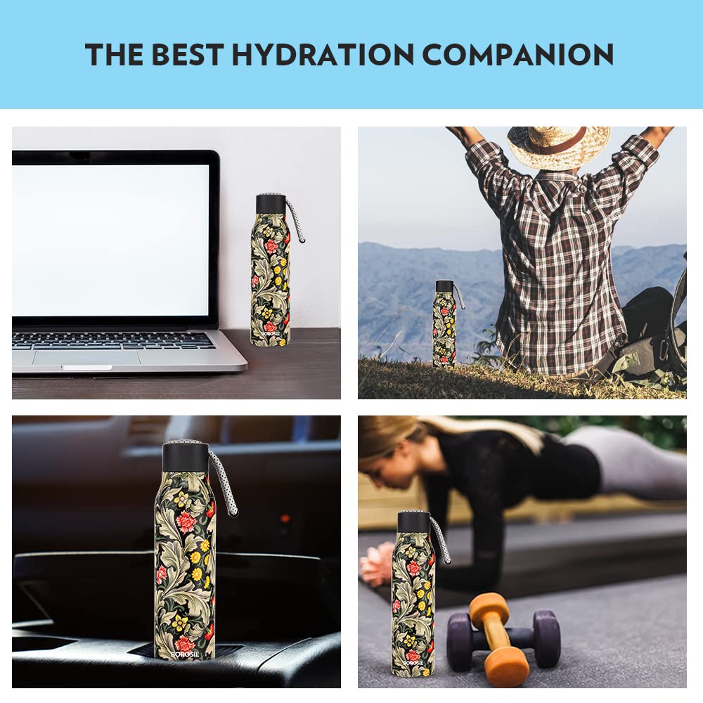 Borosil Stainless Steel Hydra Aquasoul Slate 600 ML Water Bottle | 1 Pc
