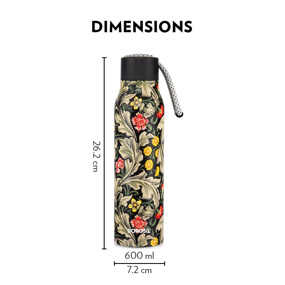Borosil Stainless Steel Hydra Aquasoul Slate 600 ML Water Bottle | 1 Pc