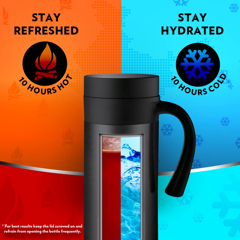 Borosil CafeTime Stainless Steel Insulated 400 ML Travel Mug | Black | 1 Pc