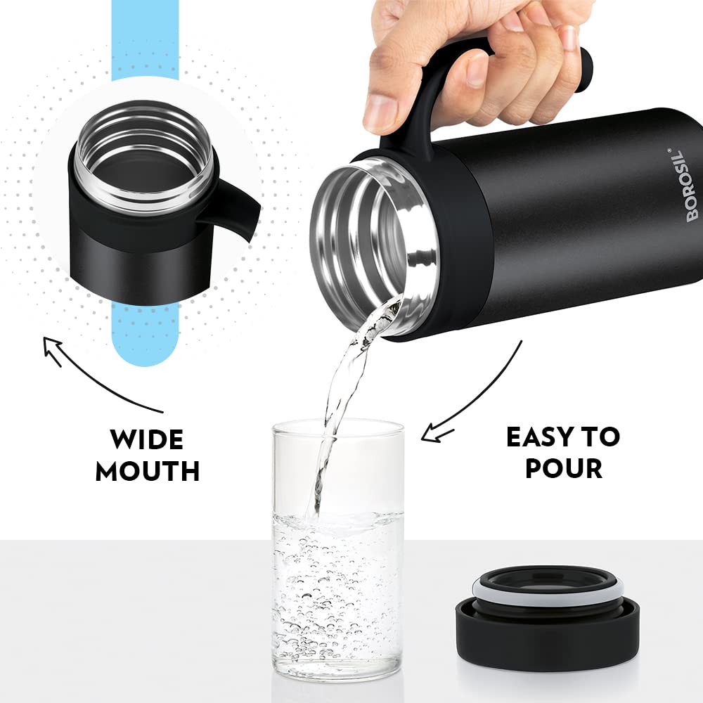 Borosil CafeTime Stainless Steel Insulated 400 ML Travel Mug | Black | 1 Pc