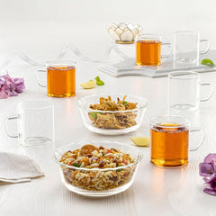 Borosil Grace Glass Tea Set | Transparent | Set of 8 Pcs