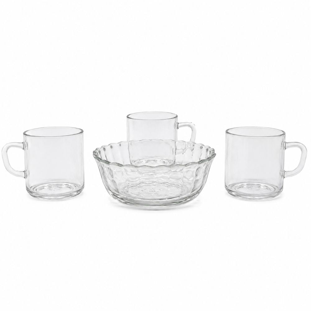 Borosil Grace Glass Tea Set | Transparent | Set of 8 Pcs