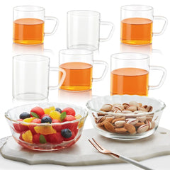 Borosil Grace Glass Tea Set | Transparent | Set of 8 Pcs