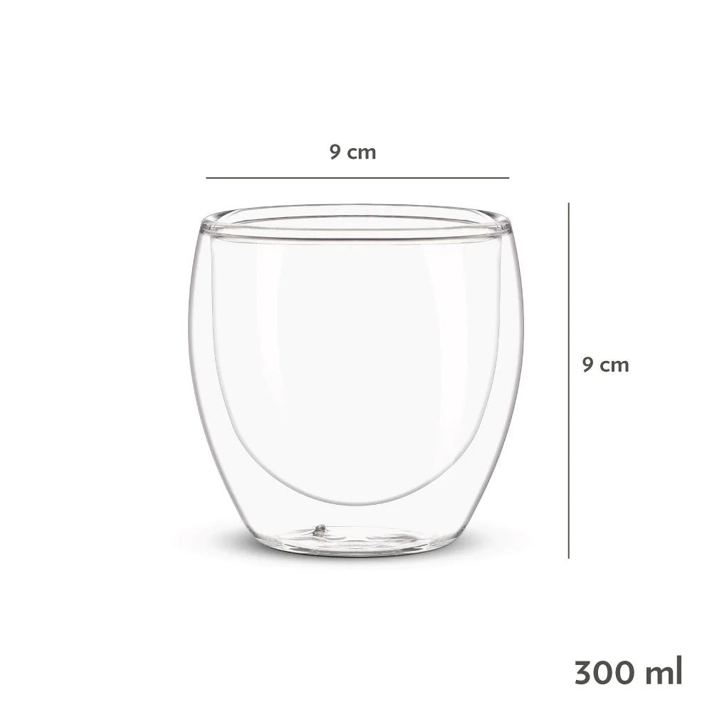 Borosil Bella 300 ML Double Wall Glass Tumbler | Transparent | Set of 2 Pcs