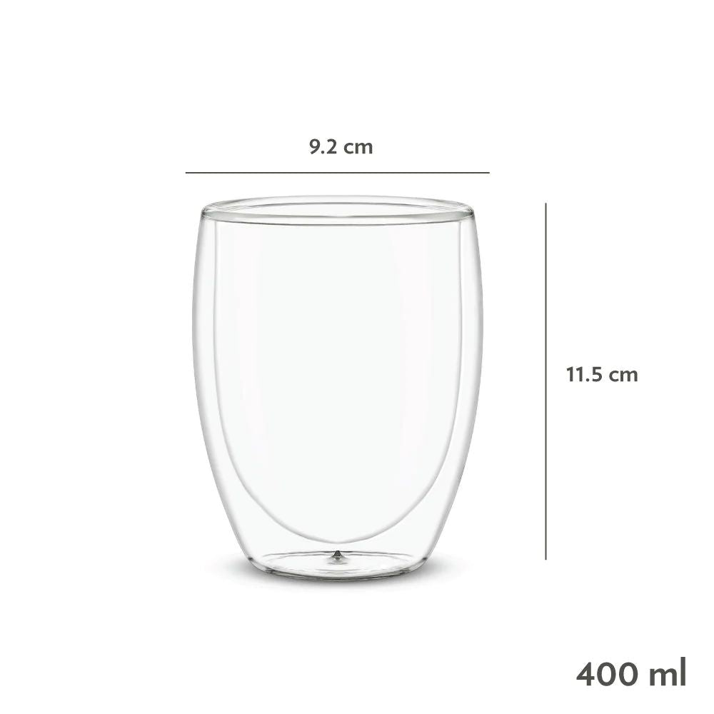 Borosil Milano 400 ML Double Wall Glass Tumbler | Transparent | Set of 2 Pcs