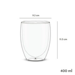 Borosil Milano 400 ML Double Wall Glass Tumbler | Transparent | Set of 2 Pcs