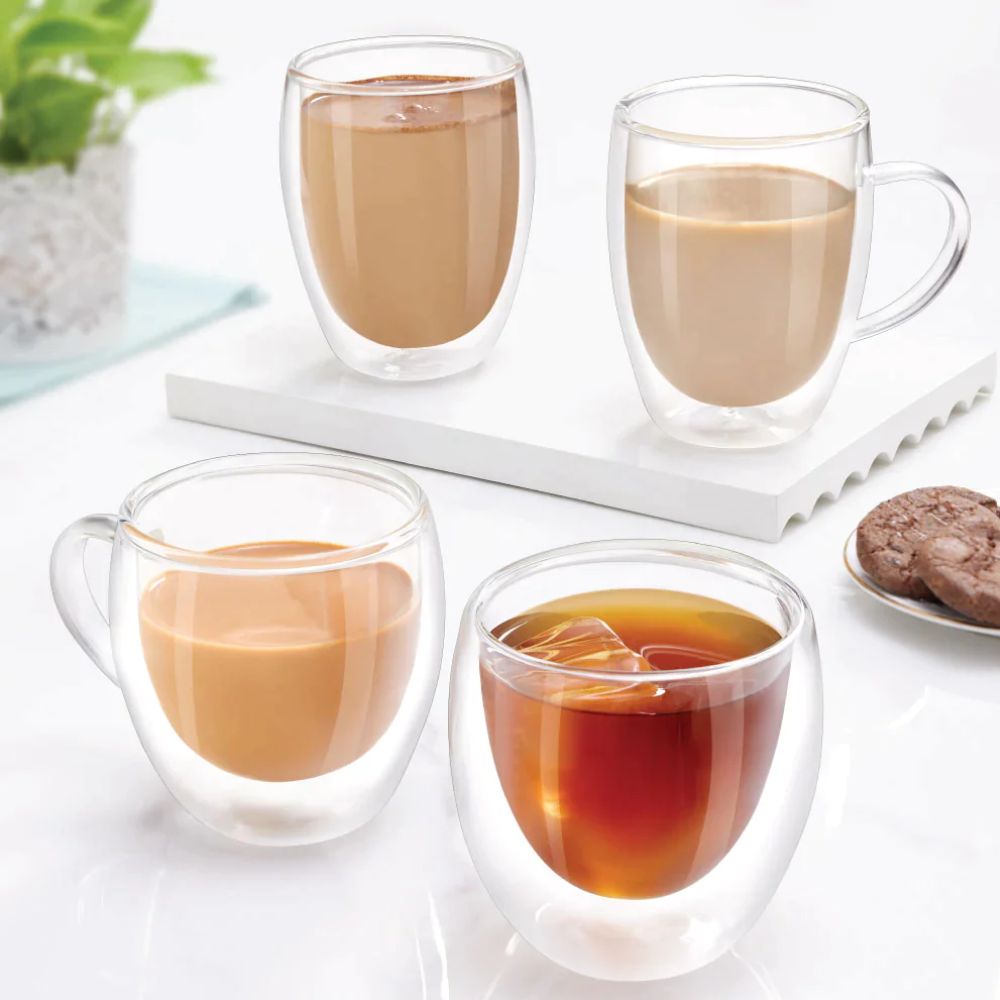 Borosil Milano 400 ML Double Wall Glass Tumbler | Transparent | Set of 2 Pcs