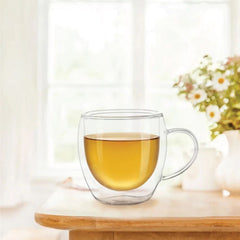 Borosil Java 300 ML Double Wall Glass Mug | Transparent | Set of 2 Pcs