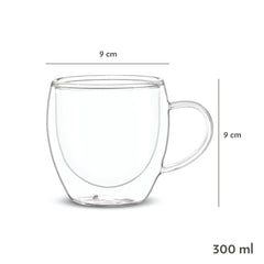Borosil Java 300 ML Double Wall Glass Mug | Transparent | Set of 2 Pcs