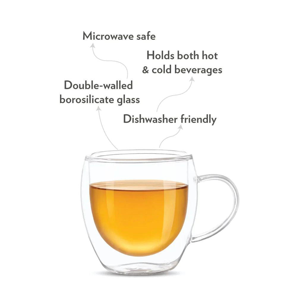 Borosil Java 300 ML Double Wall Glass Mug | Transparent | Set of 2 Pcs