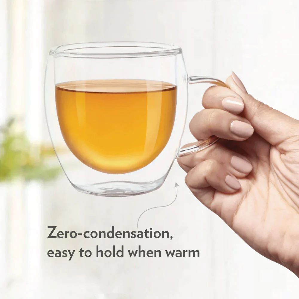 Borosil Java 300 ML Double Wall Glass Mug | Transparent | Set of 2 Pcs