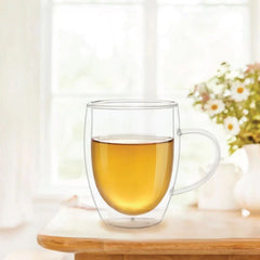 Borosil Mia 400 ML Double Wall Glass Mug | Transparent | Set of 2 Pcs