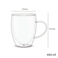 Borosil Mia 400 ML Double Wall Glass Mug | Transparent | Set of 2 Pcs