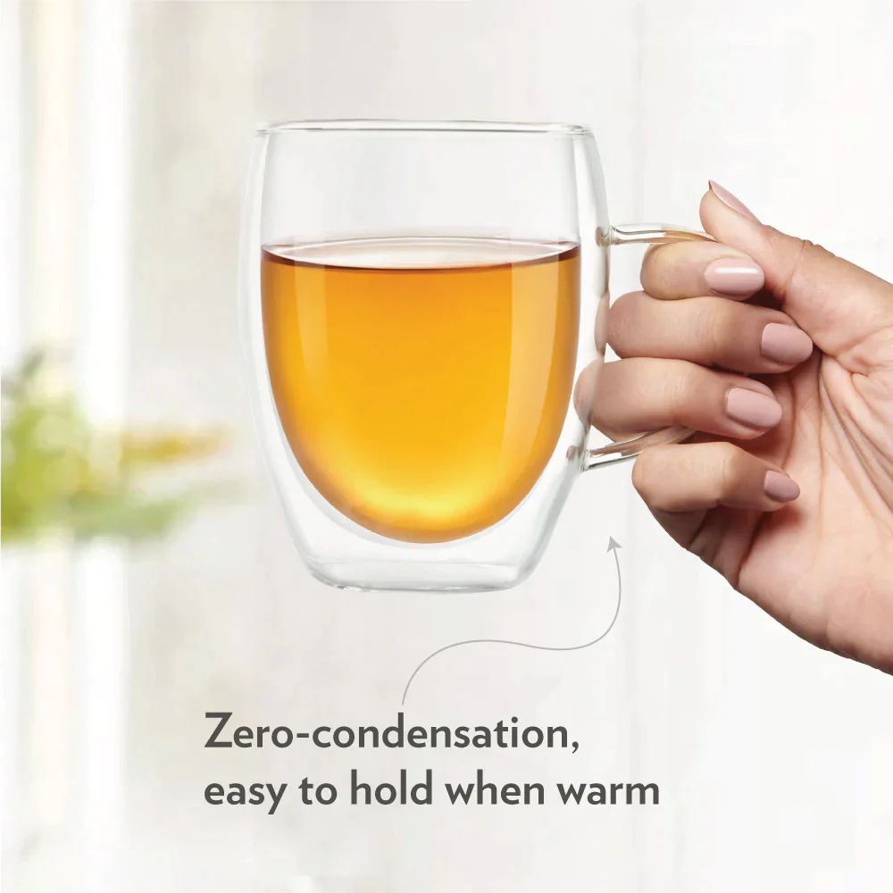 Borosil Mia 400 ML Double Wall Glass Mug | Transparent | Set of 2 Pcs