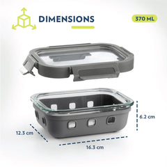 Borosil Klip n Store Plus Rectangular Glass Food Storage Container | Grey | 1 Pc