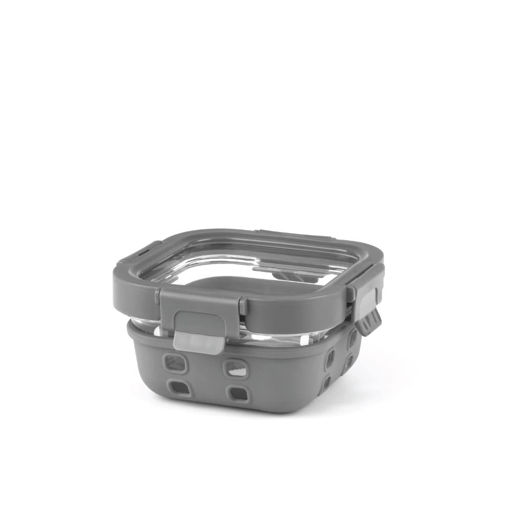 Borosil Klip n Store Plus Square Glass Container | Grey | 1 Pc