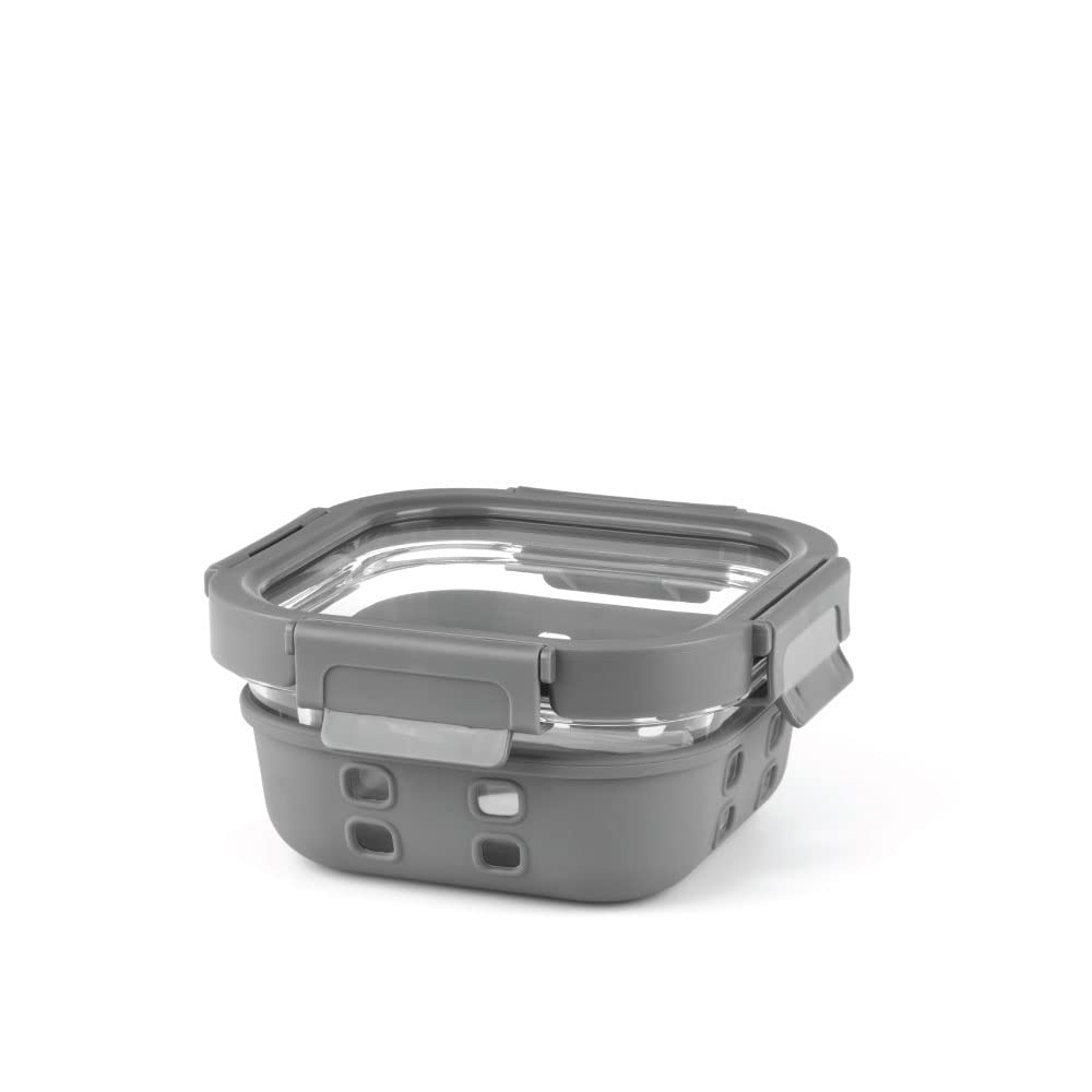 Borosil Klip n Store Plus Square Glass Container | Grey | 1 Pc