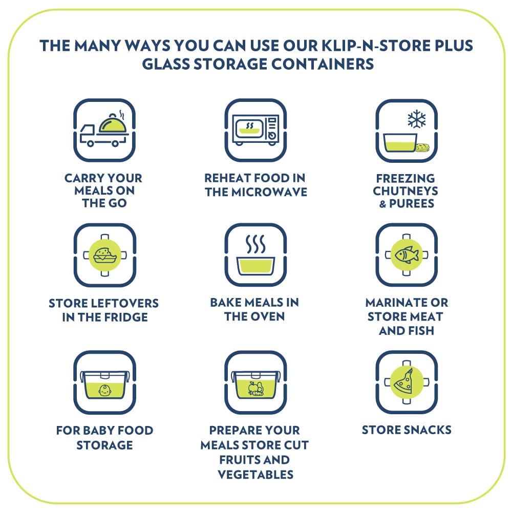 Borosil Klip n Store Plus Square Glass Container | Grey | 1 Pc