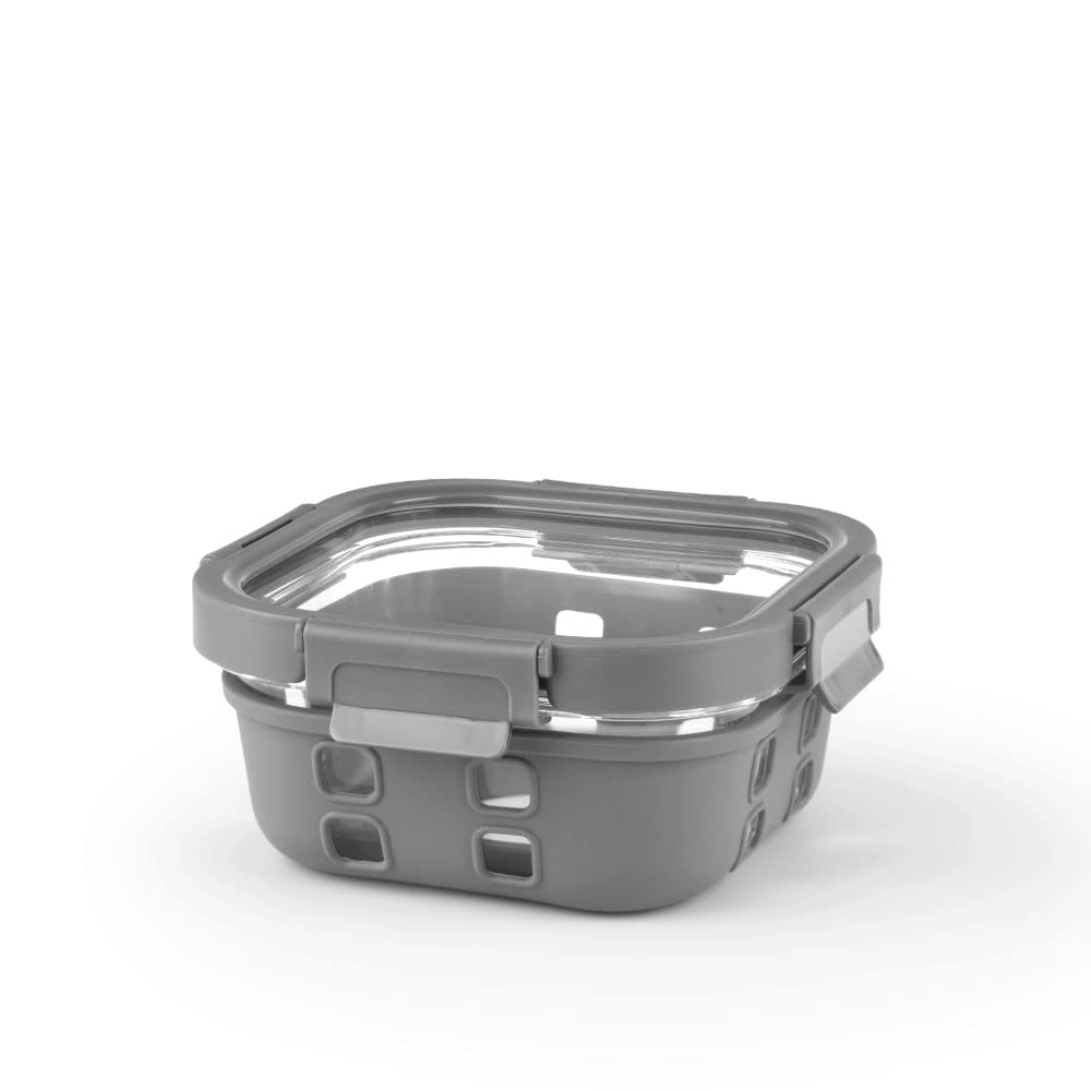 Borosil Klip n Store Plus Square Glass Container | Grey | 1 Pc