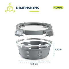 Borosil Klip n Store Plus Round Glass Container | Grey | 1 Pc