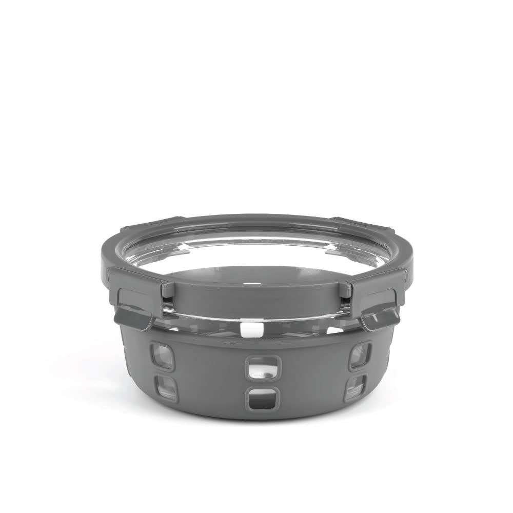 Borosil Klip n Store Plus Round Glass Container | Grey | 1 Pc