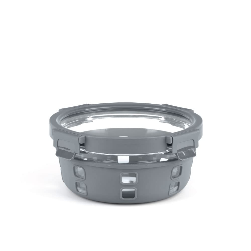 Borosil Klip n Store Plus Round Glass Container | Grey | 1 Pc