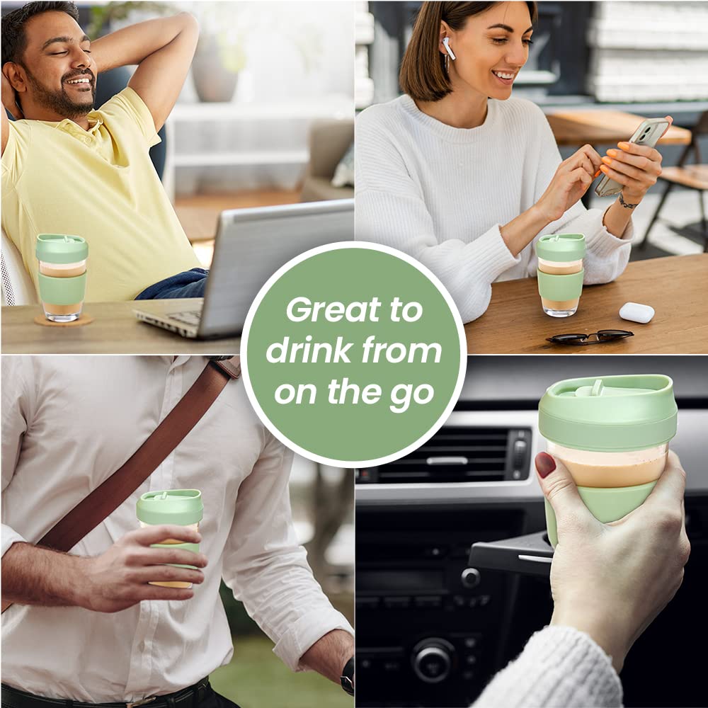 Borosil Glass 300 ML Travel Mug with Silicone Sleeve | Green | 1 Pc