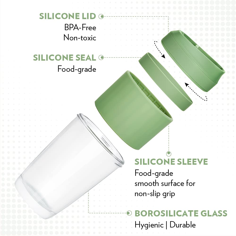Borosil Glass 300 ML Travel Mug with Silicone Sleeve | Green | 1 Pc