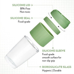 Borosil Glass 300 ML Travel Mug with Silicone Sleeve | Green | 1 Pc