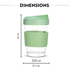 Borosil Glass 300 ML Travel Mug with Silicone Sleeve | Green | 1 Pc