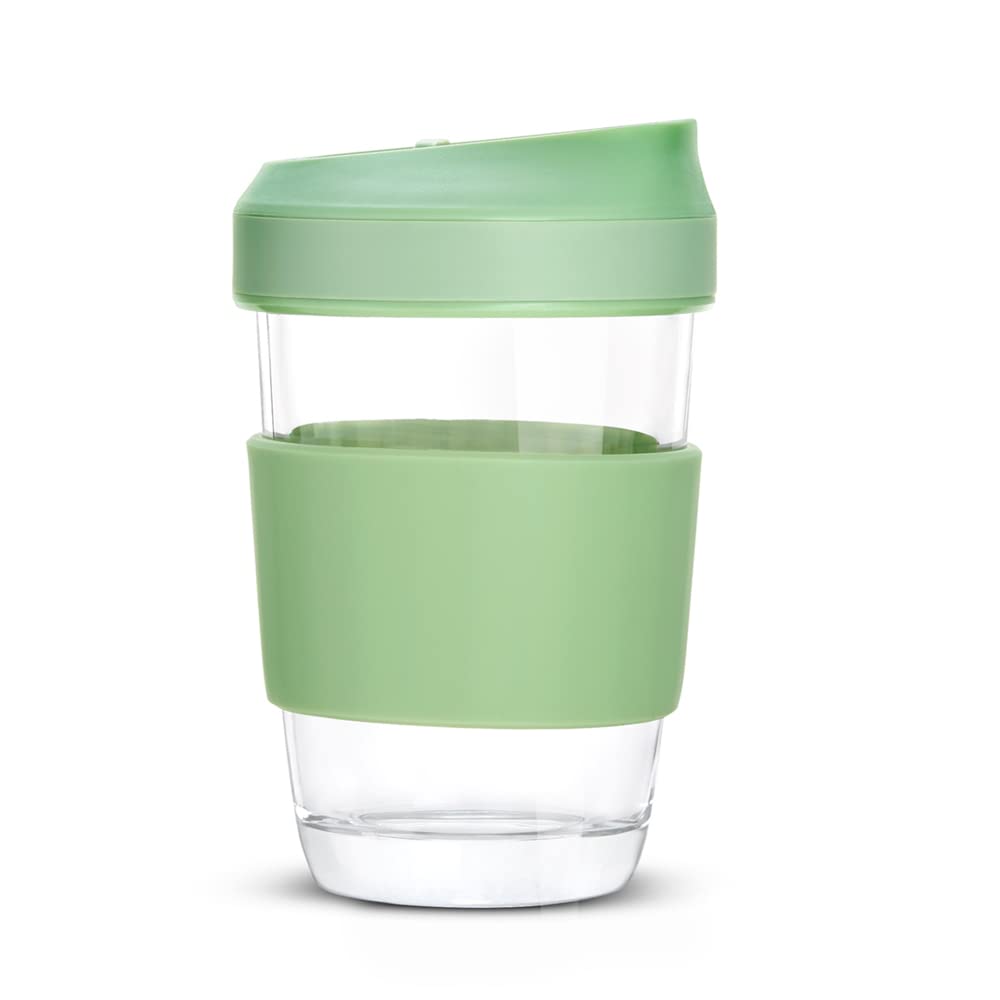 Borosil Glass 300 ML Travel Mug with Silicone Sleeve | Green | 1 Pc