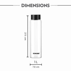 Borosil Crysto Glass 1000 ML Bottle with Black Lid | Transparent | 1 Pc