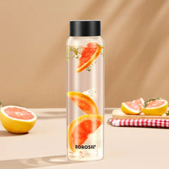 Borosil Crysto Glass 1000 ML Bottle with Black Lid | Transparent | 1 Pc