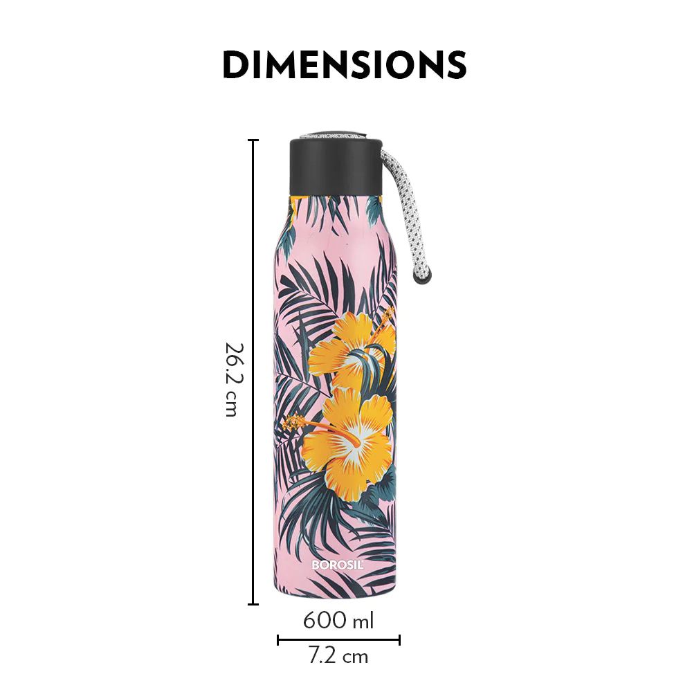 Borosil Stainless Steel Aquasoul Tropical 600 ML Vacuum Insulated Bottle | 1 Pc