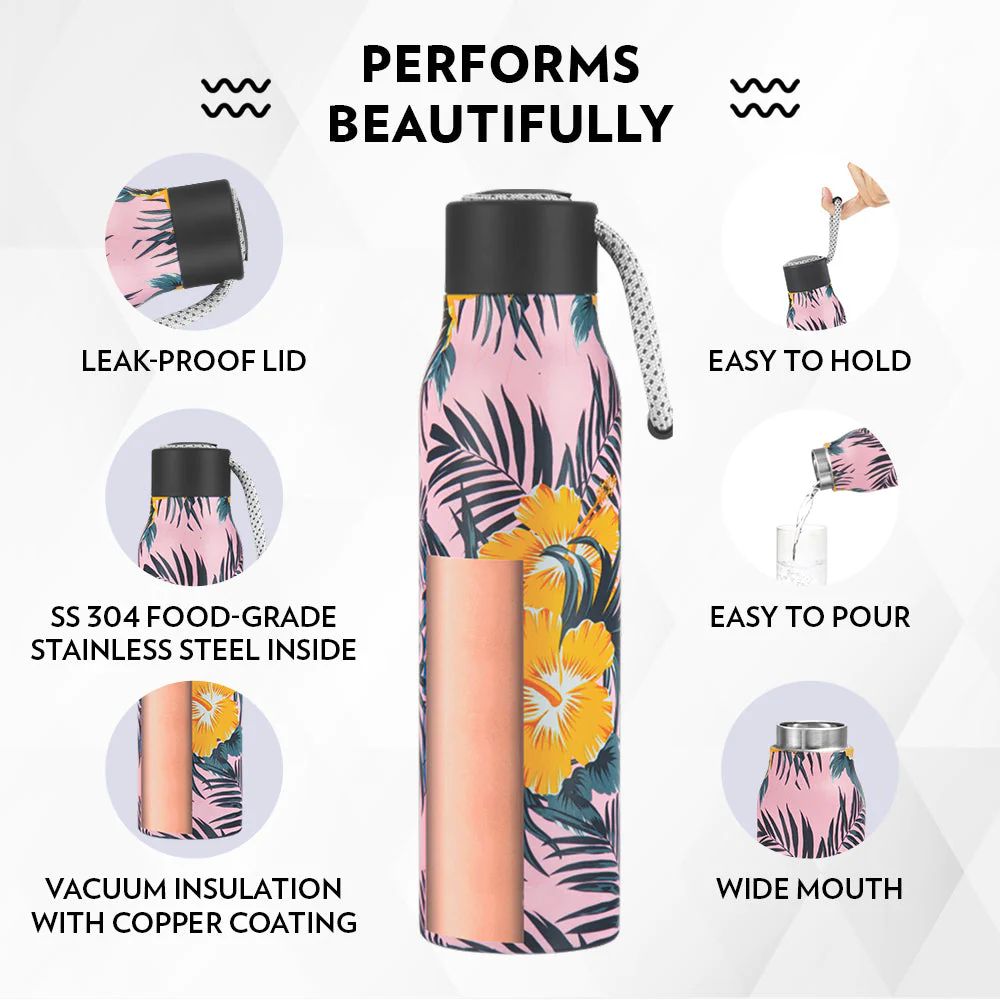 Borosil Stainless Steel Aquasoul Tropical 600 ML Vacuum Insulated Bottle | 1 Pc