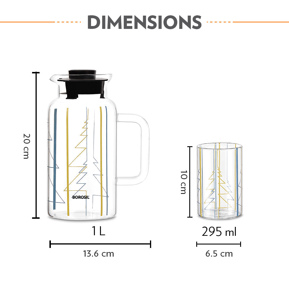 Borosil Sintra Multipurpose Set - Jug with 4 Glasses | Set of 5 Pcs