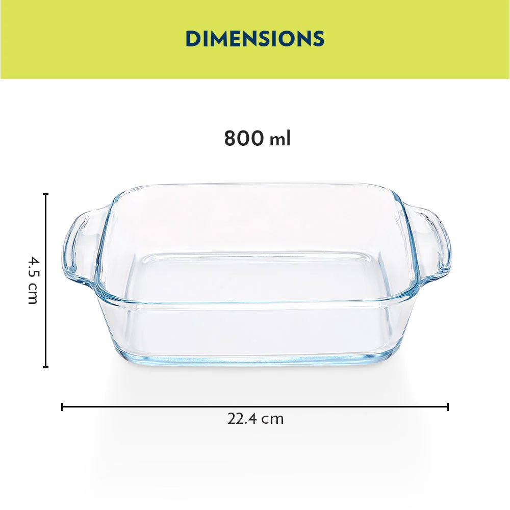 Borosil Square Baking Dish with Handle | Microwave & Oven Safe | Transparent | 1 Pc