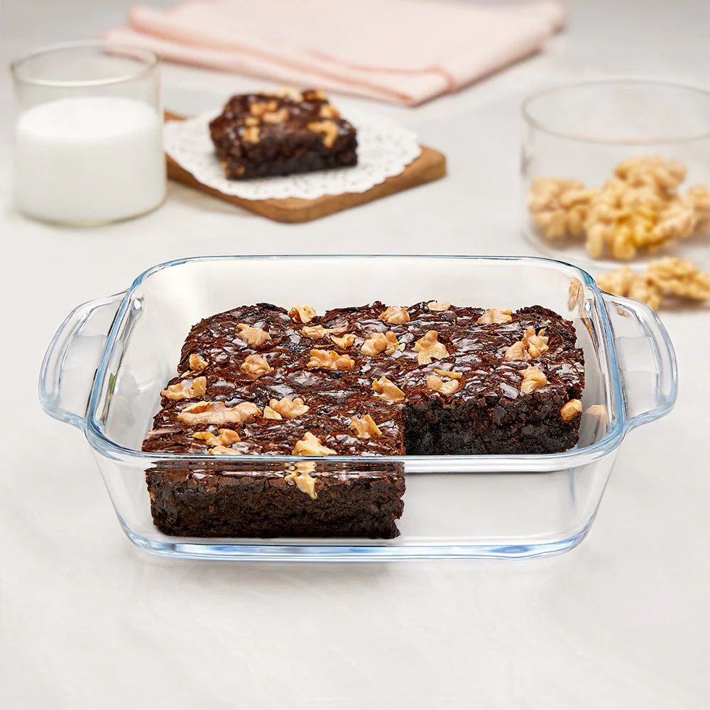 Borosil Square Baking Dish with Handle | Microwave & Oven Safe | Transparent | 1 Pc