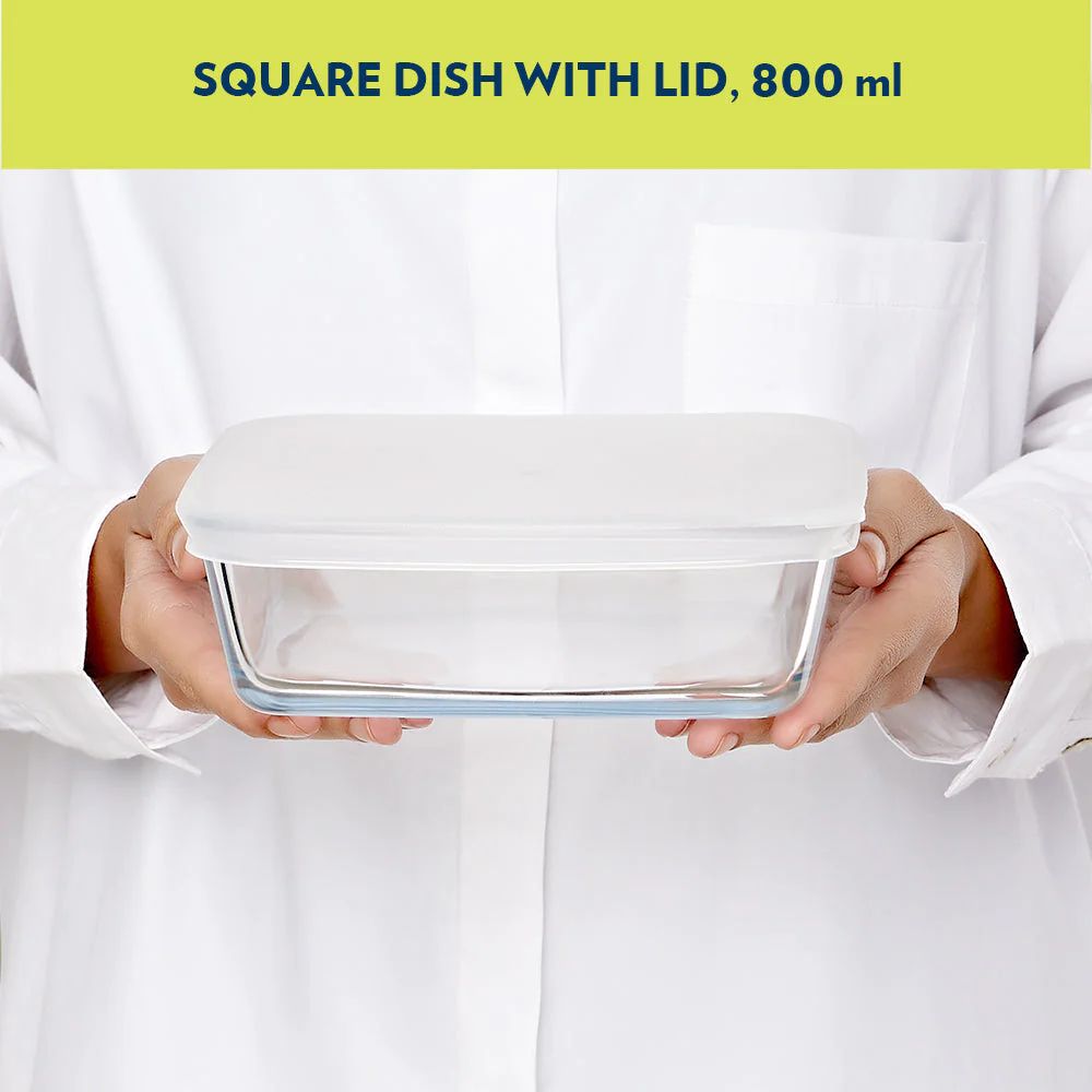 Borosil Square Baking Dish with Lid | Microwave & Oven Safe | Transparent | 1 Pc