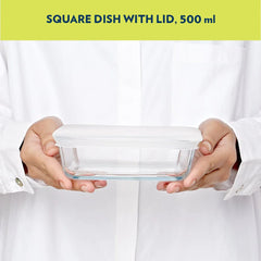 Borosil Square Baking Dish with Lid | Microwave & Oven Safe | Transparent | 1 Pc