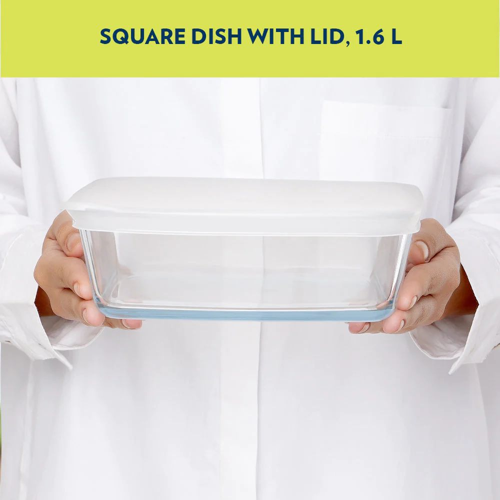 Borosil Square Baking Dish with Lid | Microwave & Oven Safe | Transparent | 1 Pc