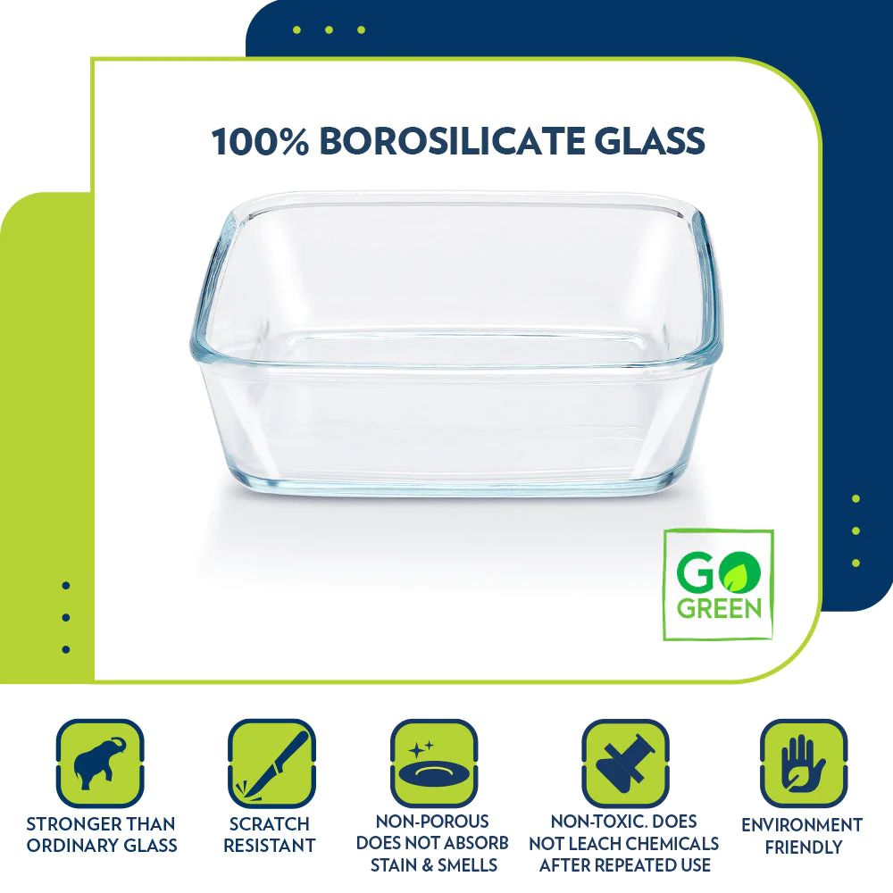 Borosil Square Baking Dish with Lid | Microwave & Oven Safe | Transparent | 1 Pc