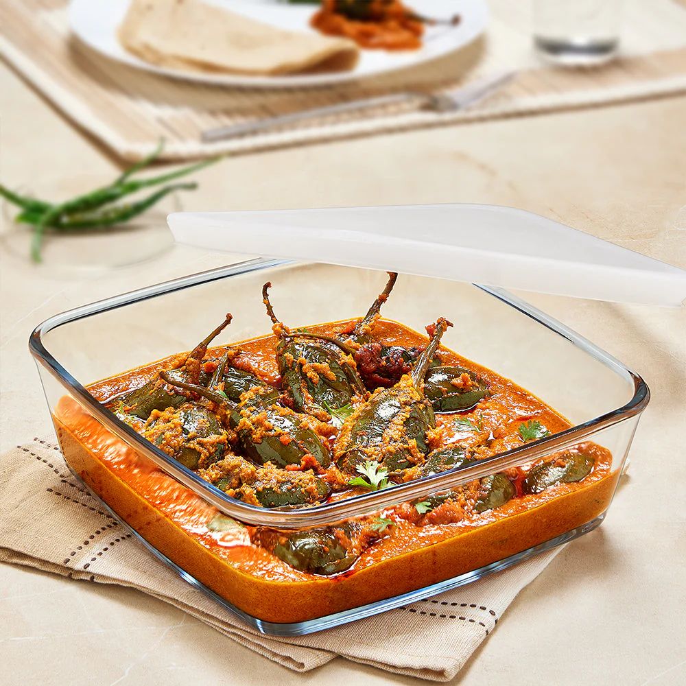 Borosil Square Baking Dish with Lid | Microwave & Oven Safe | Transparent | 1 Pc