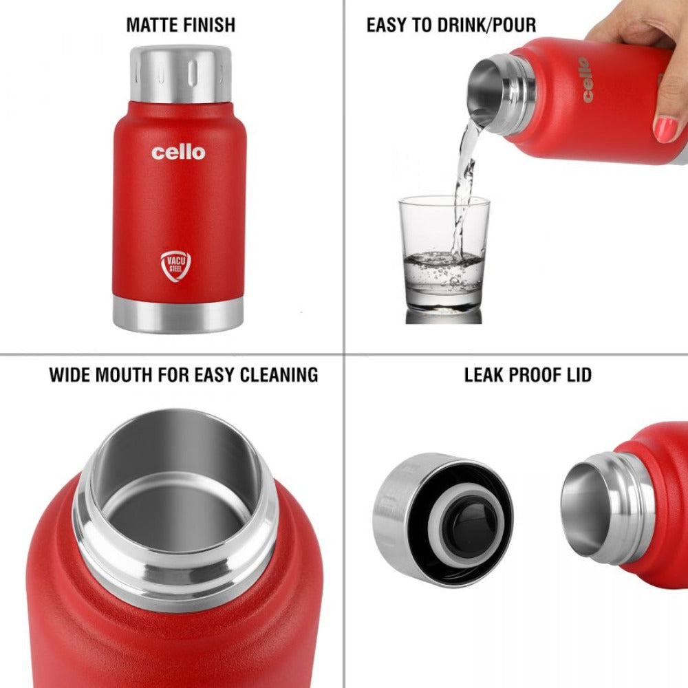 Cello Duro Top Tuff Steel Water Bottle with Durable DTP Coating | 1 Pc